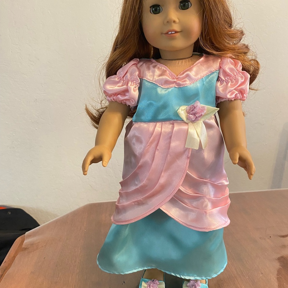 American Girl Doll in Pink and Blue Dress